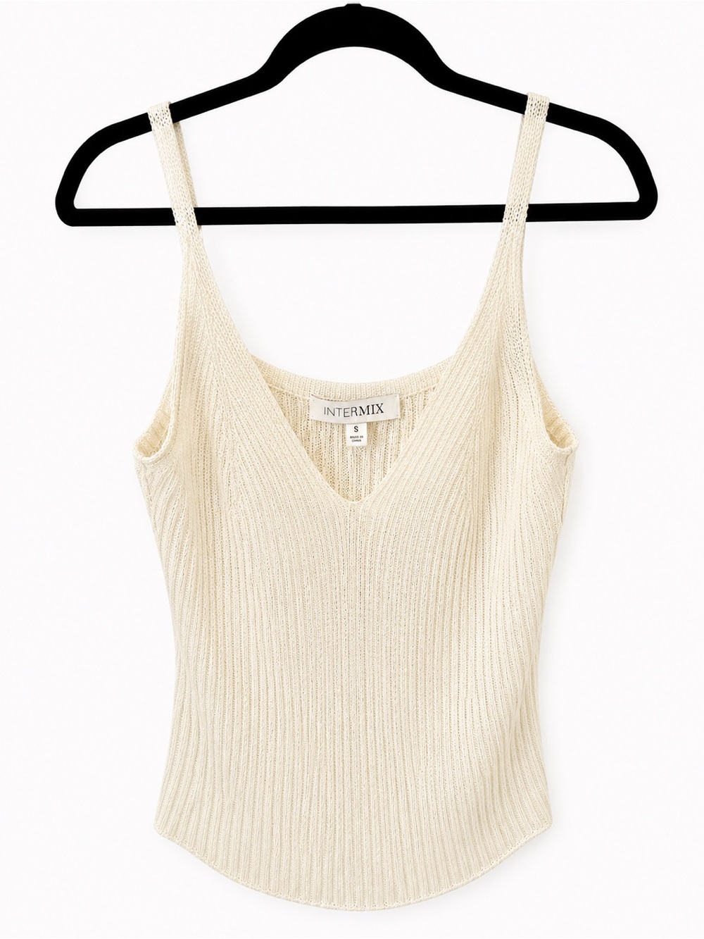 INTERMIX Cream Ribbed V-Neck Tank Top
